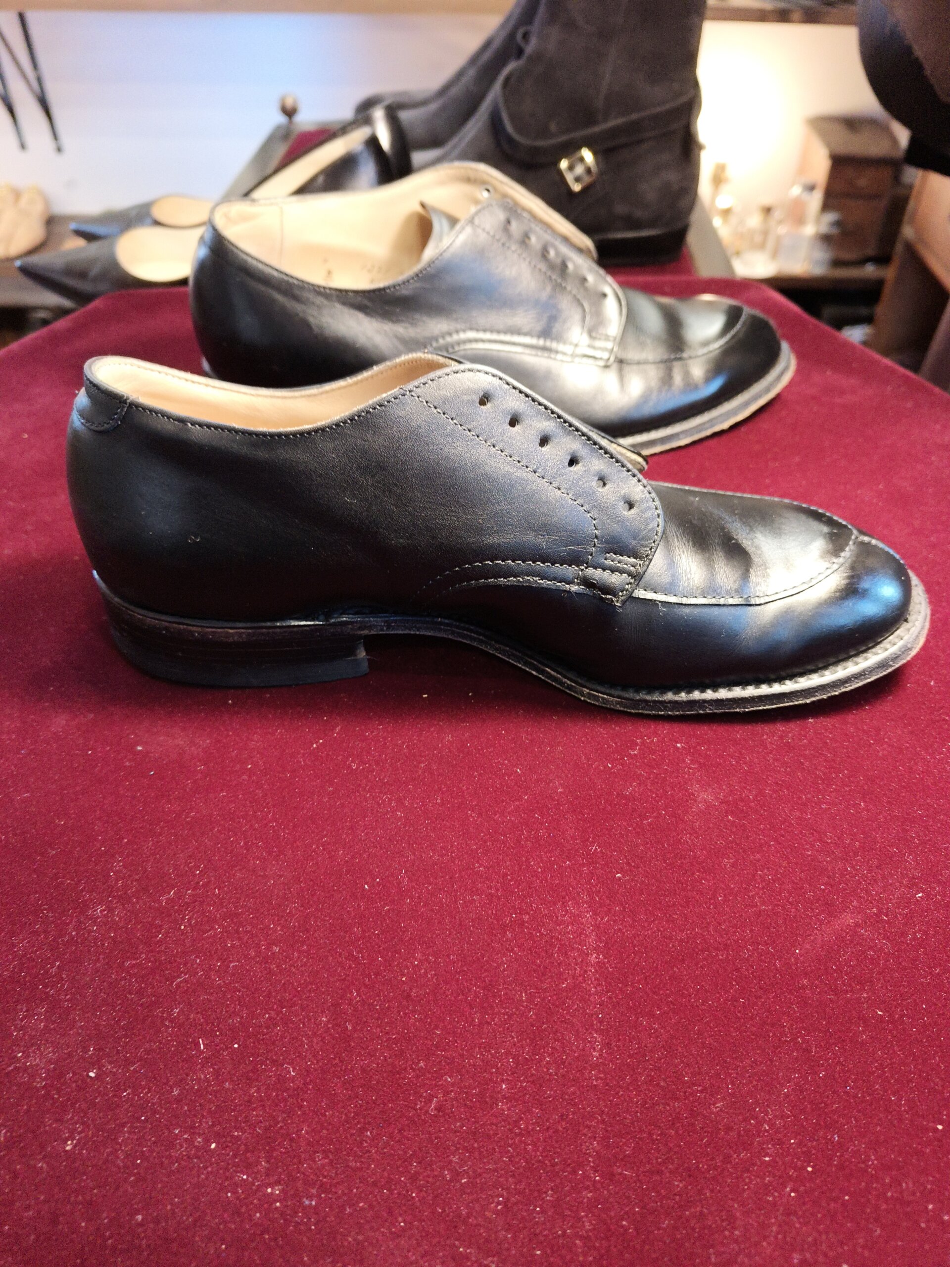 オールデン 靴修理 横浜｜シワ軽減加工後の側面シルエットと仕上がり（アフター）