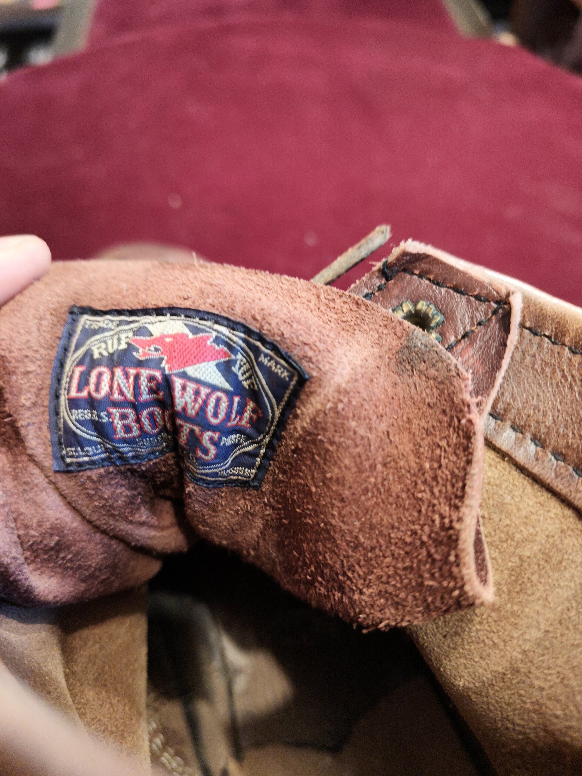 LONE WOLF BOOTSのブーツ リウェルトオールソール修理後 内側ラベル部分の状態